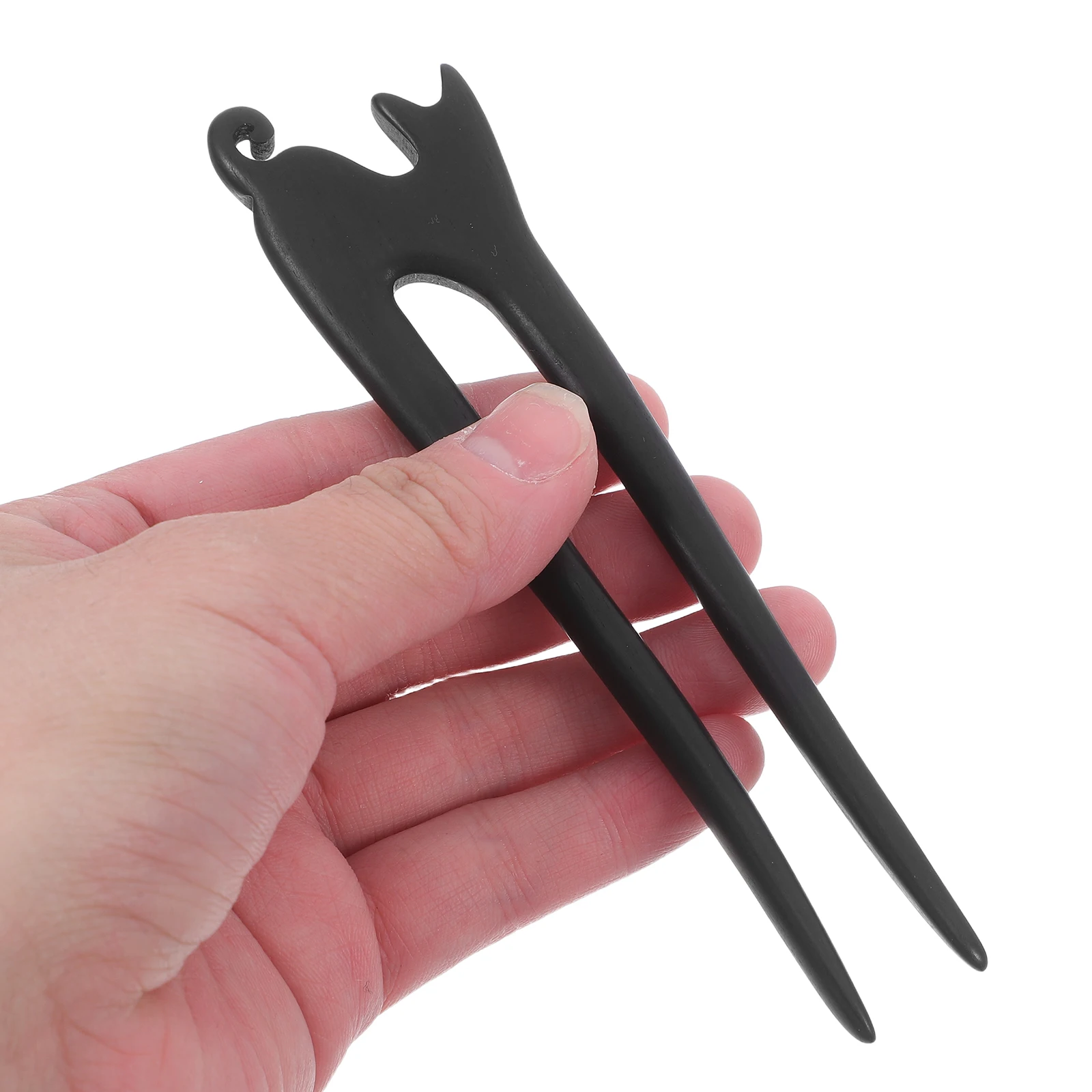 

Cat Carved Wood Hair Stick Vintage Fork Women Black Long Wooden Accessories Bun Hairstyles Stylish Retro Hair Tools