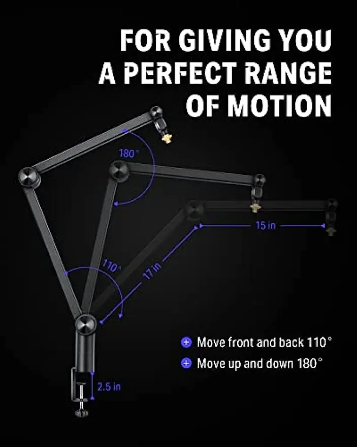 Mic Stand Adjustable Tube Style Suspension Scissor, Heavy Duty Microphone Arm with Desk Clamp, 3/8'' to 5/8'' Screw Adapte