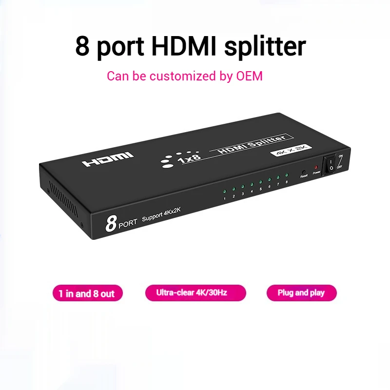 4K 30Hz HDMI Splitter 1x8 Video Splitter HDMI 3D 1 in 4 Out Same Display Video Converter for PS4 Camera PC To TV Projector