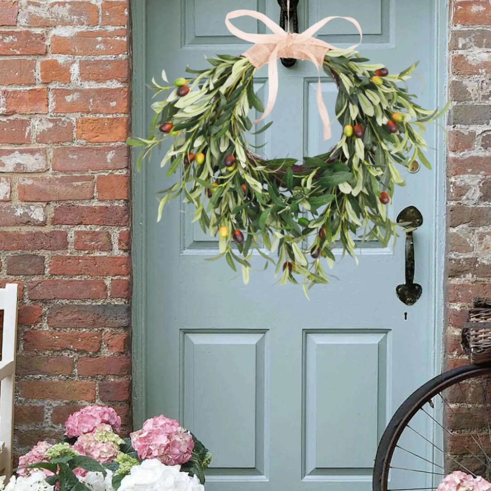 

Artificial Olive Wreath Spring Summer Wreath Realistic Olive Branch Greenery Leaves for Festival Bedroom Wall Home Decoration