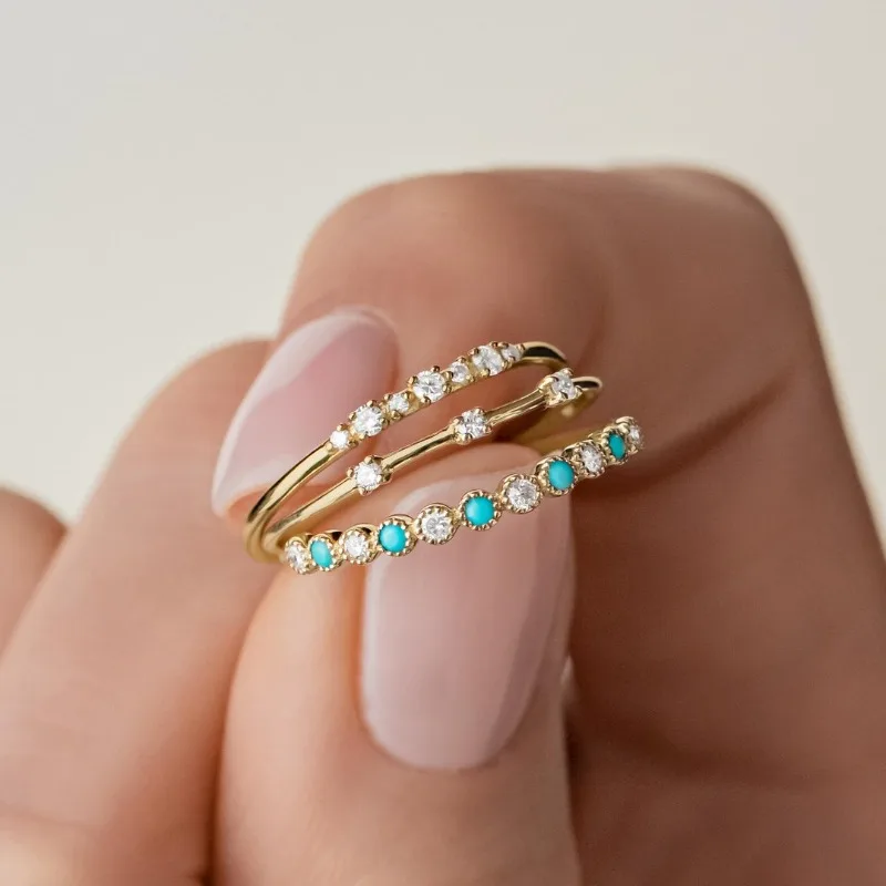 

Exquisite Gold Color Round Ring for Women Set Metal White Green Stone Rings Women Engagement Party Ring Jewelry