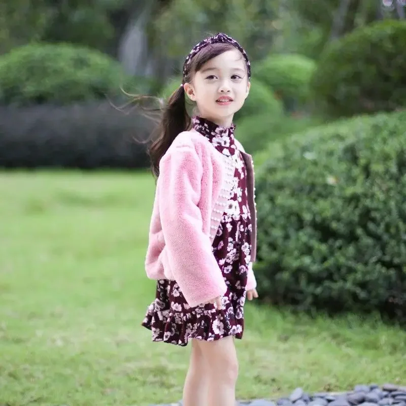 

Girls' Korean Style Thick Fur Coat Autumn Winter Children's Baby Temperament Coat 90-130CM