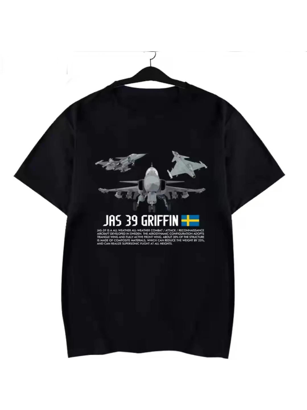 Sweden SAAB JAS 39 Gripen Fighter Aircraft Premium T-Shirt. High-quality Cotton Short Sleeve O-Neck Mens T Shirt New S-3XL