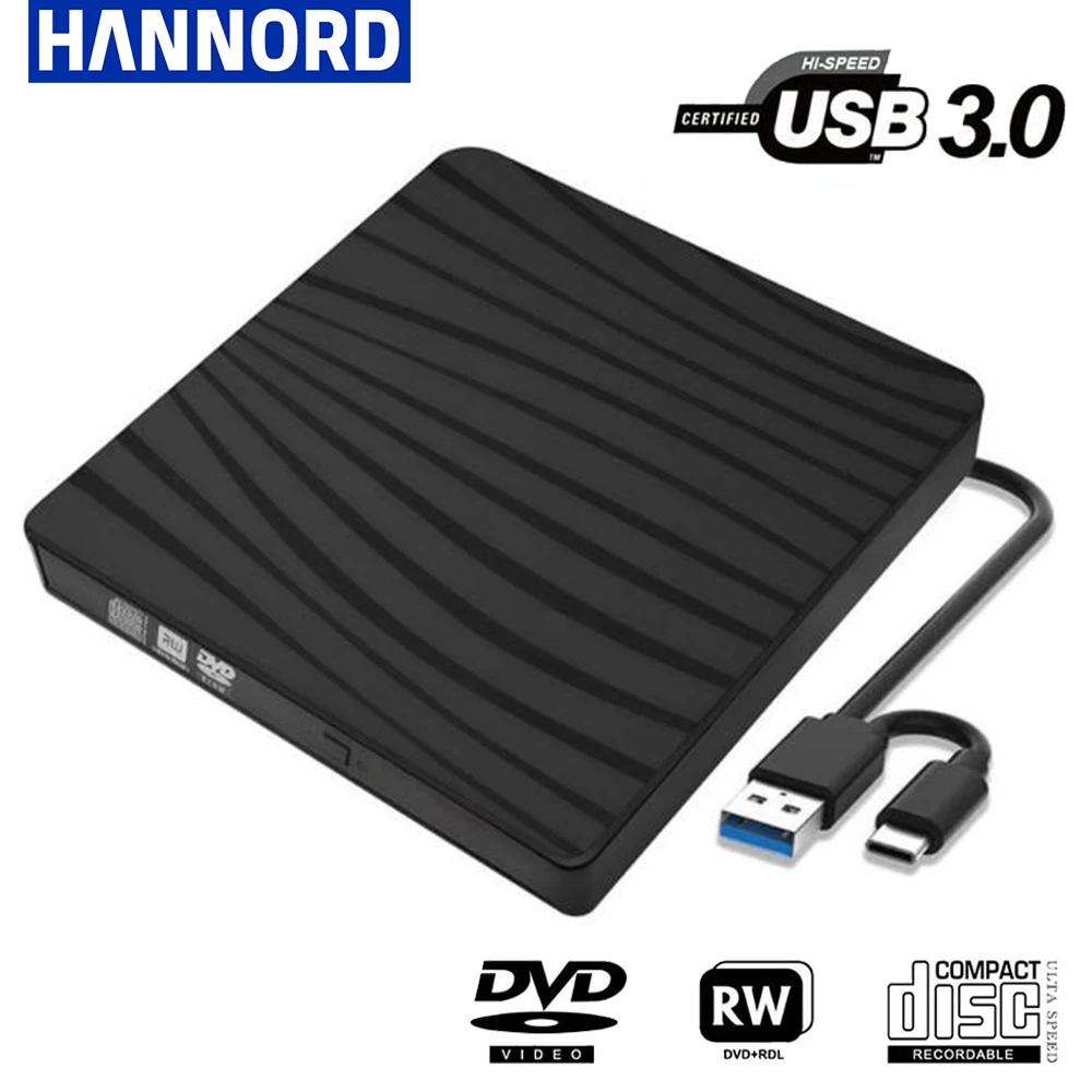 USB 3.0  Type C Portable DVD CD+/-RW External Burner Optical Drive ROM Disk Reader For Laptop PC Desktop MacBook iMac Windows11