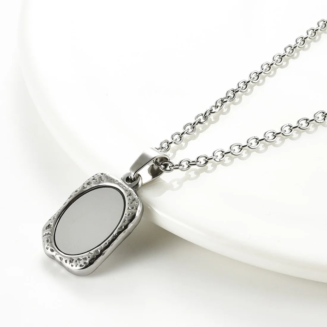 1Pc Rvs Vintage Spiegel Hanger Ketting Voor Vrouwen Meisjes Rechthoek Leeg Bar Charms Kettingen Choker Sieraden Geschenken