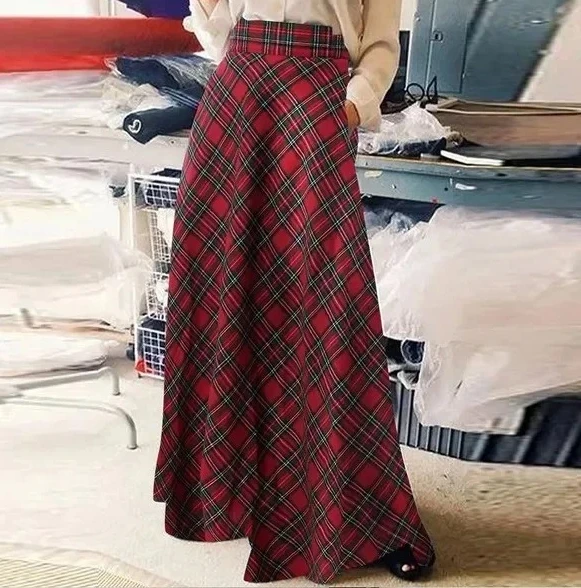 

Autumn And Winter Women's New Plaid Print Fashionable Casual Long Skirt Women's Retro Versatile Style Elegant A-line Skirt