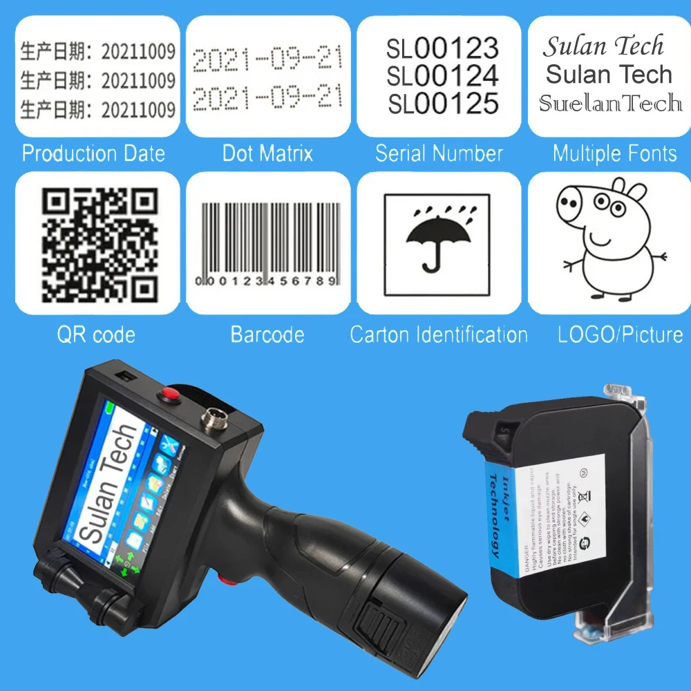 

Batch Coding Machine for bottles Bottom Food Label Can Plastic Handheld Inkjet Printer