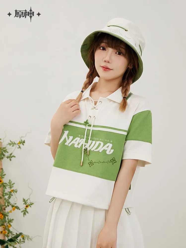 Hot Mihoyo【Game Impact Official】Grass God Nahida Green Theme Polo Shirt T-shirt Fashion Women POLO Shirt Short Sleeves Female