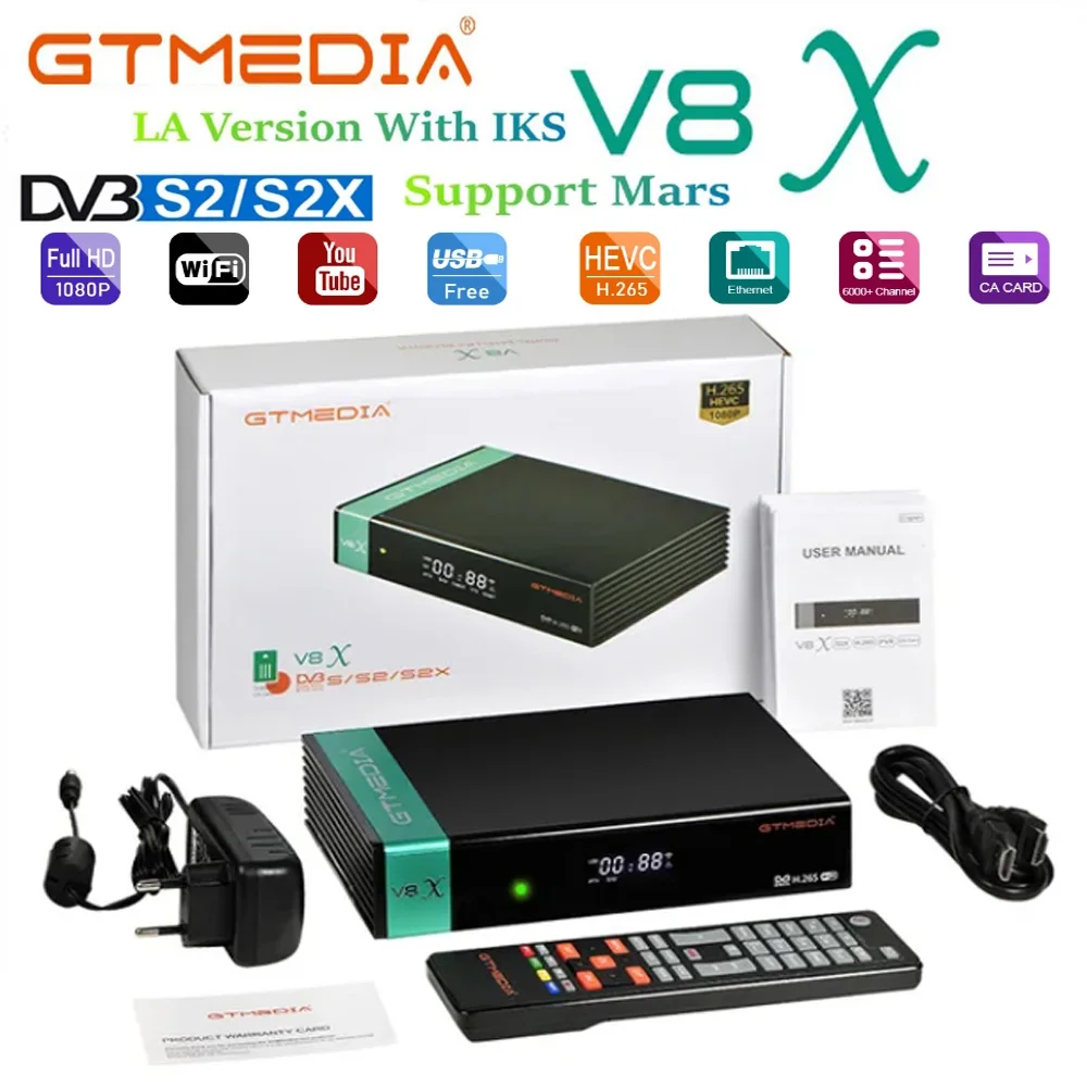 

[Genuine]GTMEDIA V8X HD Satellite Receiver DVB-S/S2/S2X Built-in 2.4G WIFI Support SAT to Gtplayer CA card TV Receivers V8X Mars