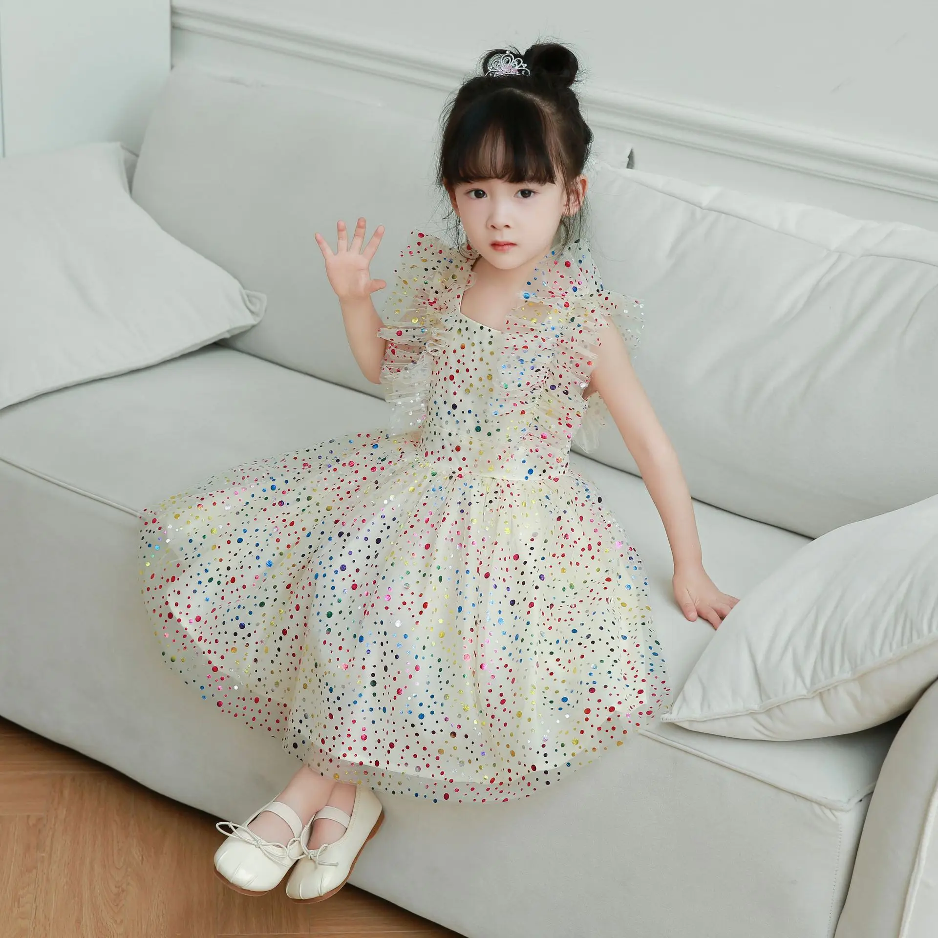 Cross-Border Girls Dress - Princess Tulle Gown for Performance & Piano Recital, Elegant Puffy Skirt for Special Occasions