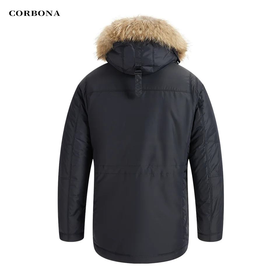 CORBONA-abrigo de invierno con múltiples bolsillos para hombre, Parka informal de gran tamaño con forro de algodón y piel Real, visualización de