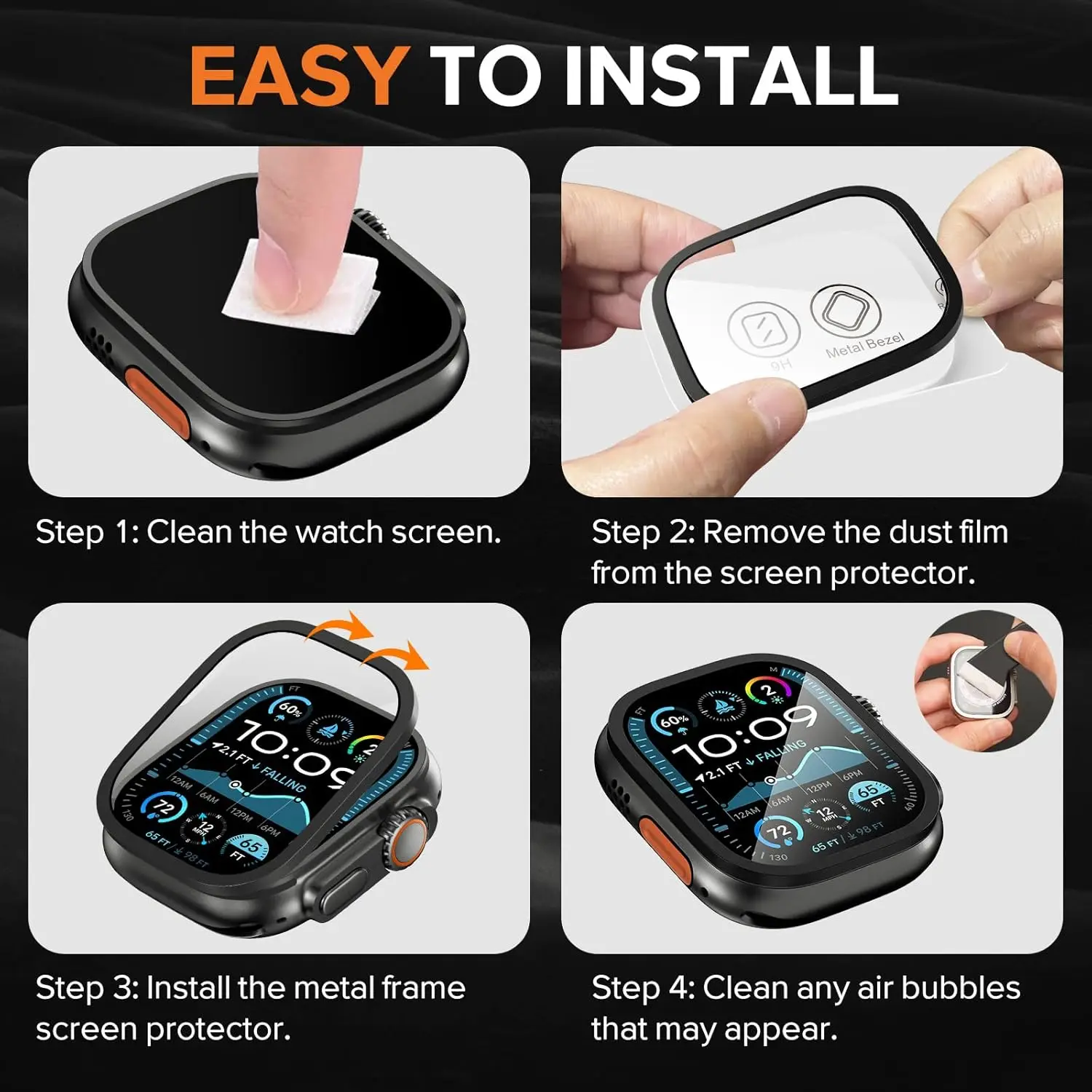 واقي شاشة من الزجاج المقسى لساعة أبل الترا 3 2 1 49 ملم مضاد للخدش HD مصد معدني فيلم كامل لساعة اي واتش الترا 49 ملم