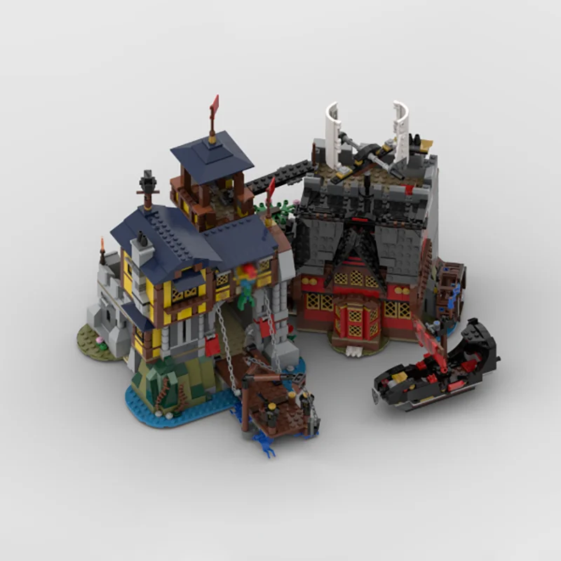 Modular City Moc Building Bricks Modular Castle Harbor And Pirate Tavern Technology Blocks Christmas DIY Toy Construction Gifts
