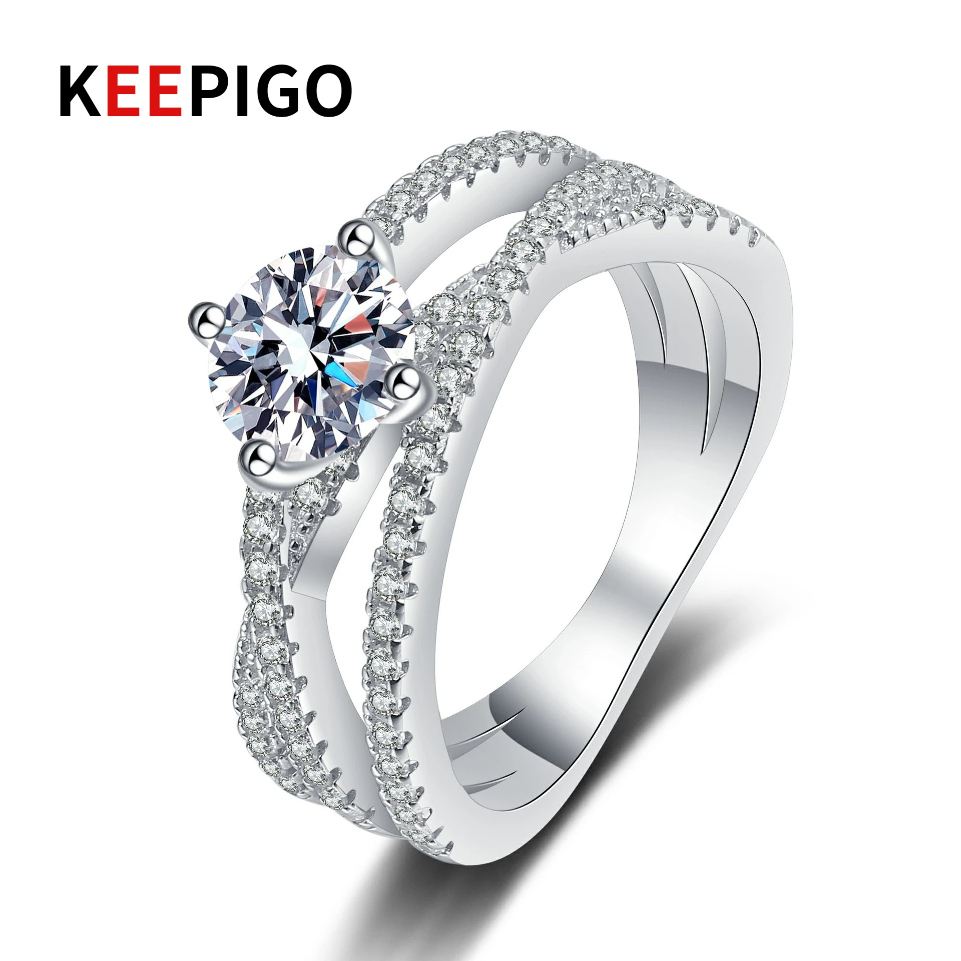 

KEEPIGO S925 Sterling Silver Real 1Carat Moissanite Diamond Rings For Women Sparkling Wedding Party Fine Jewelry Wholesale RA143