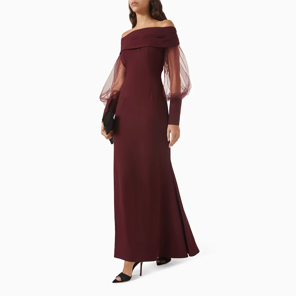 Abito da sera elegante con scollo a barca maniche lunghe abiti da sera in jersey sirena lunghezza pavimento abiti formali Paty personalizzati 2025