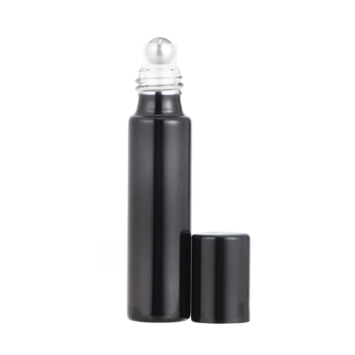 6Pcs Black Glass Roller Bottles Refillable Empty Dispensers 10ml Portable Travel Containers Leak Proof for Essential Oils