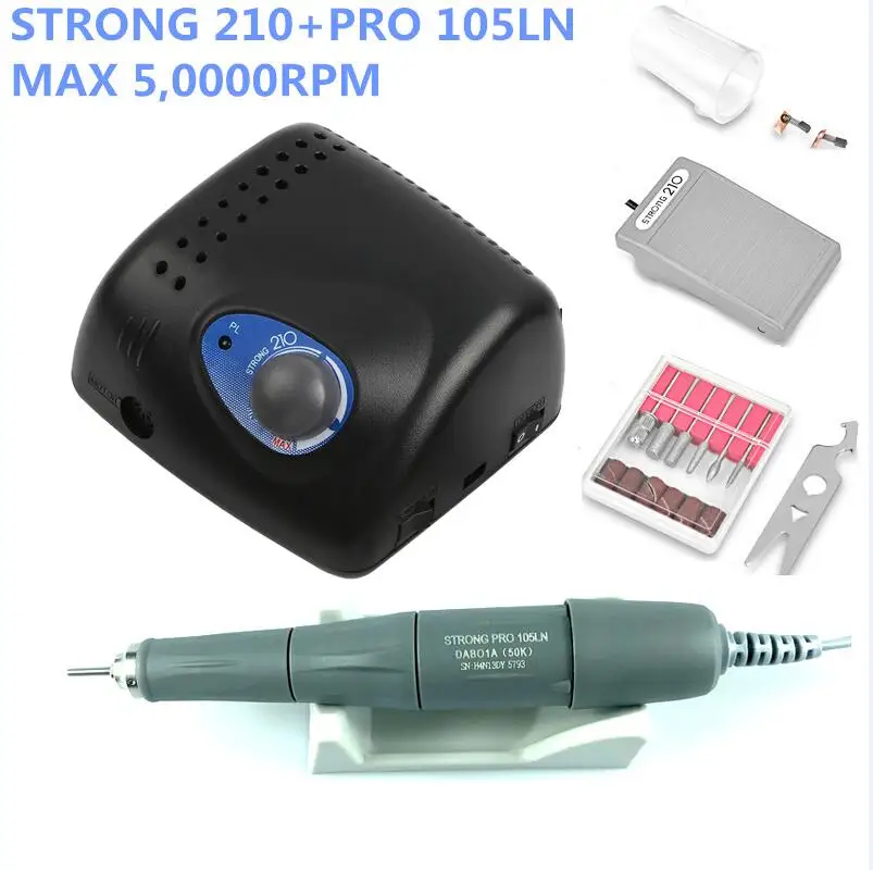 

NEW 50000RPM Authent 65W Electric Nail Drill Machine Strong 210 PRO 105LN 2.35mm Model Manicure Pedicure Nail File Bit