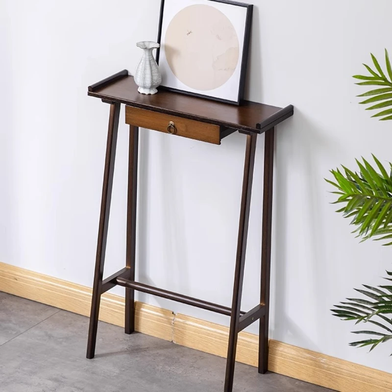 Modern Chinese Entryway Console Table Bamboo Side Table Minimalist Wall-Mounted Altar Tables for Living Room Slim Storage Shelf