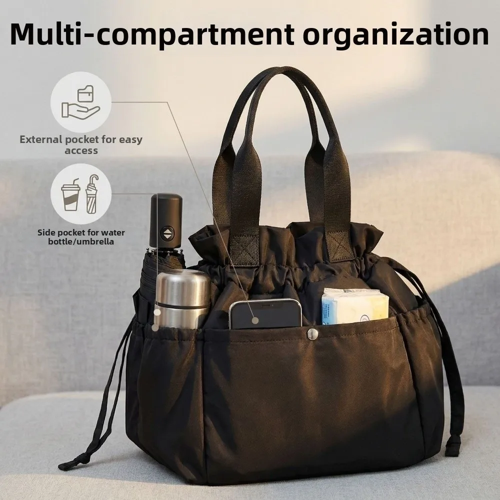 Thickened Drawstring Lunch Box Bag Multi-Pocket Design Easy To Clean Hand Carrying Insulated Bag Bundle Mouth Large Capacity