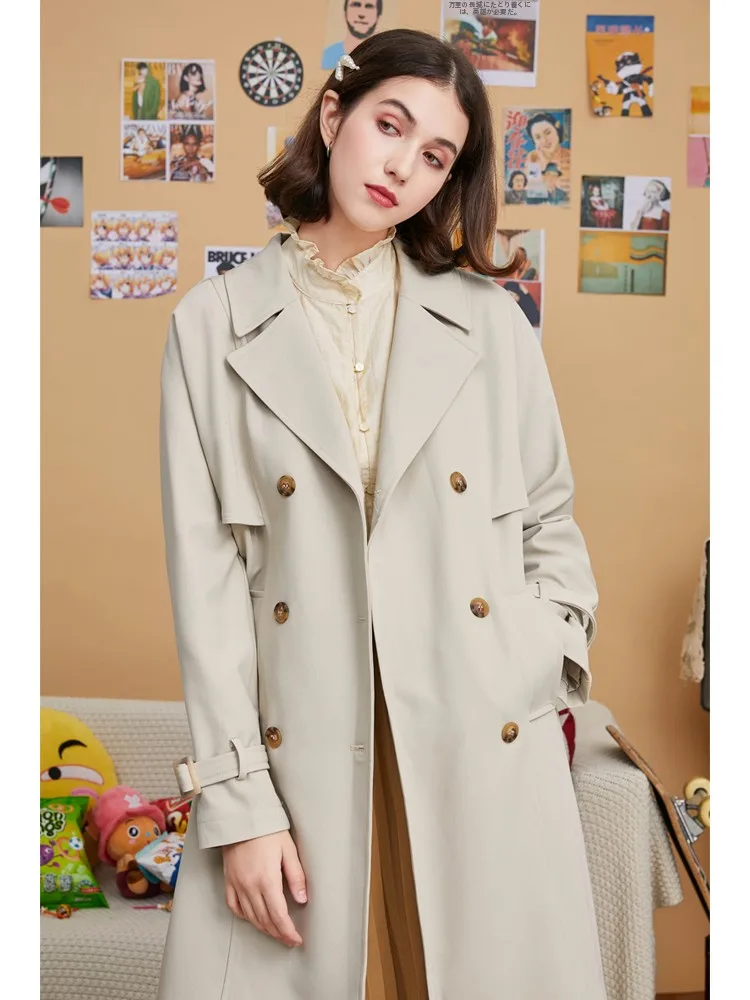 

White Oversized Midi Length Coat for Women Elegant British Style Spring Autumn Outerwear Popular Long Coat Button Detail