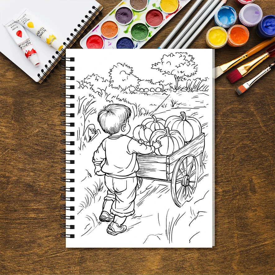 Happy Harvest Time Adult Coloring Book - 8.3x 11.2 Inch 32 Page Coloring Book - Helps Reduce Stress and Ease Emotions
