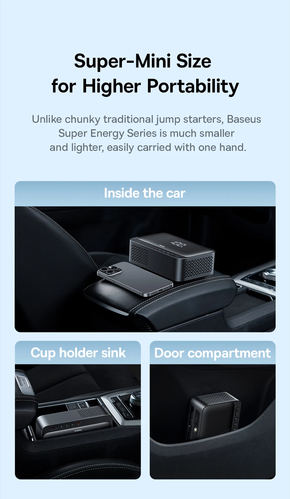 Baseus 4-in-1 Starthilfegerät 600A, Auto-Starthilfe, Powerbank, Multifunktions-Luftpumpe für Autobatterie, Reifenfüller – Detail 13