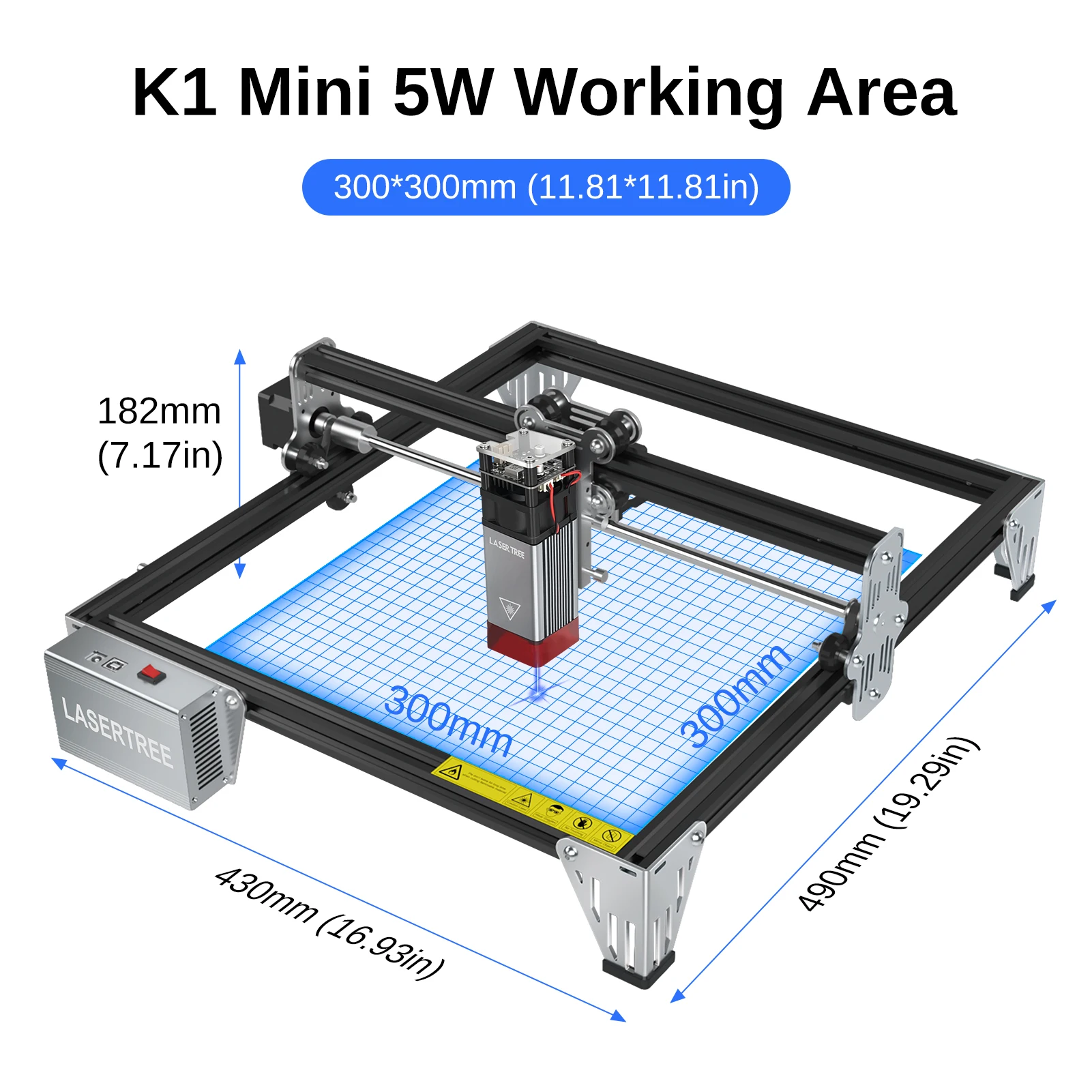 LASER TREE Laser Engraver with 5W Laser Module Laser Engraving Cutting Machine Engraving Area 300x300mm Woodworking DIY Tools