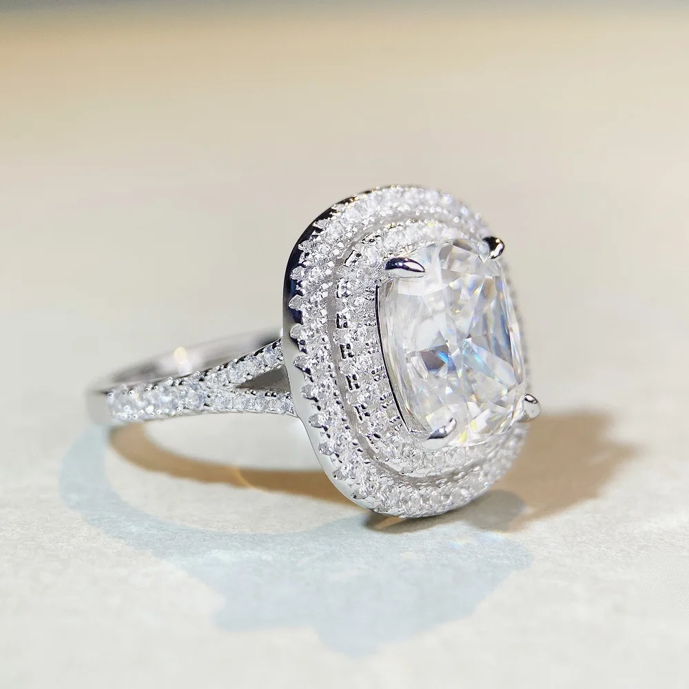 Luxury 18K Real Platinum PT950 Moissanite Ring for Women, Luxury Set with Special-shaped Diamond Square Bag Diamond Ring