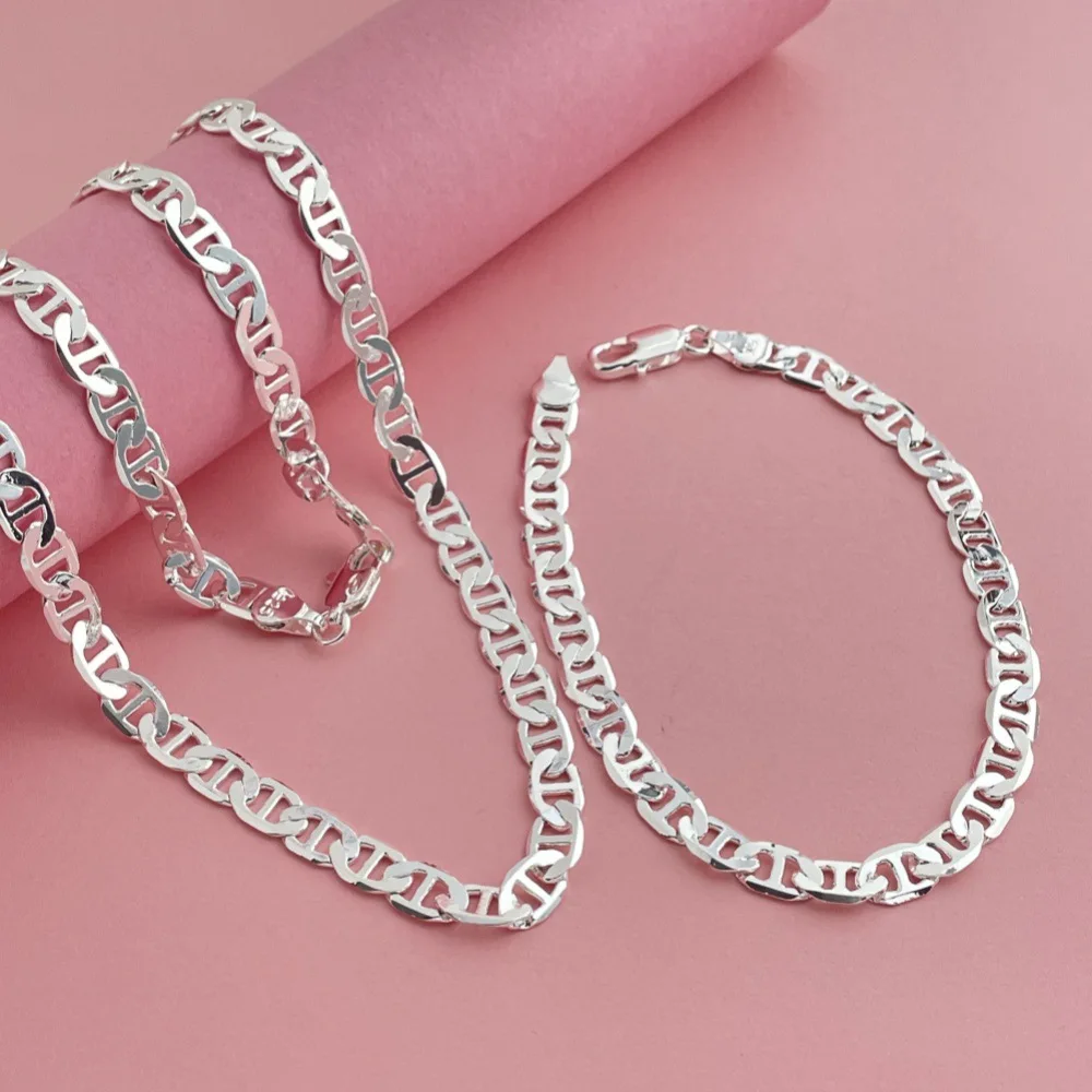 

Trendy products 925 Sterling Silver classic 6MM chain Necklace Bracelet Jewelry set for Women Men fashion Wedding Couple Gifts
