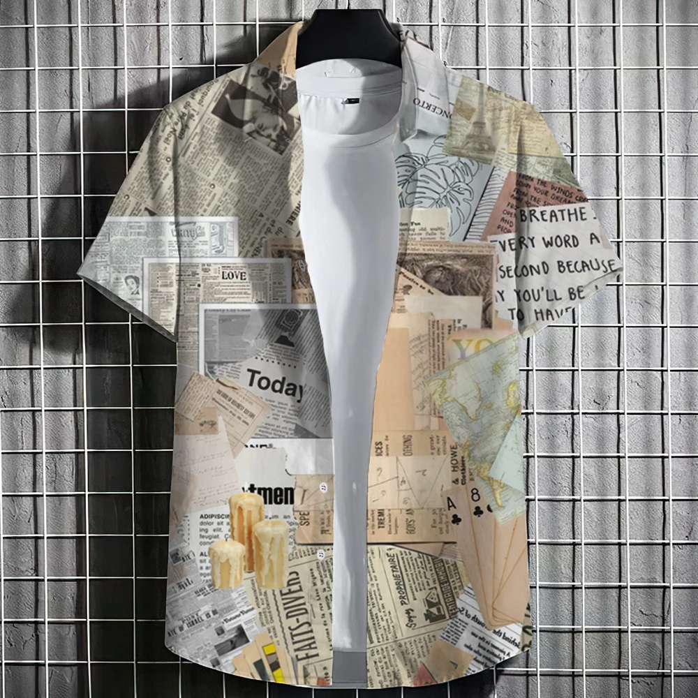 Frühling Und Sommer männer Shirts Mode Zeitung Muster Druck Hohe Qualität männer Tops Retro Klassische Club Kurzarm shirts