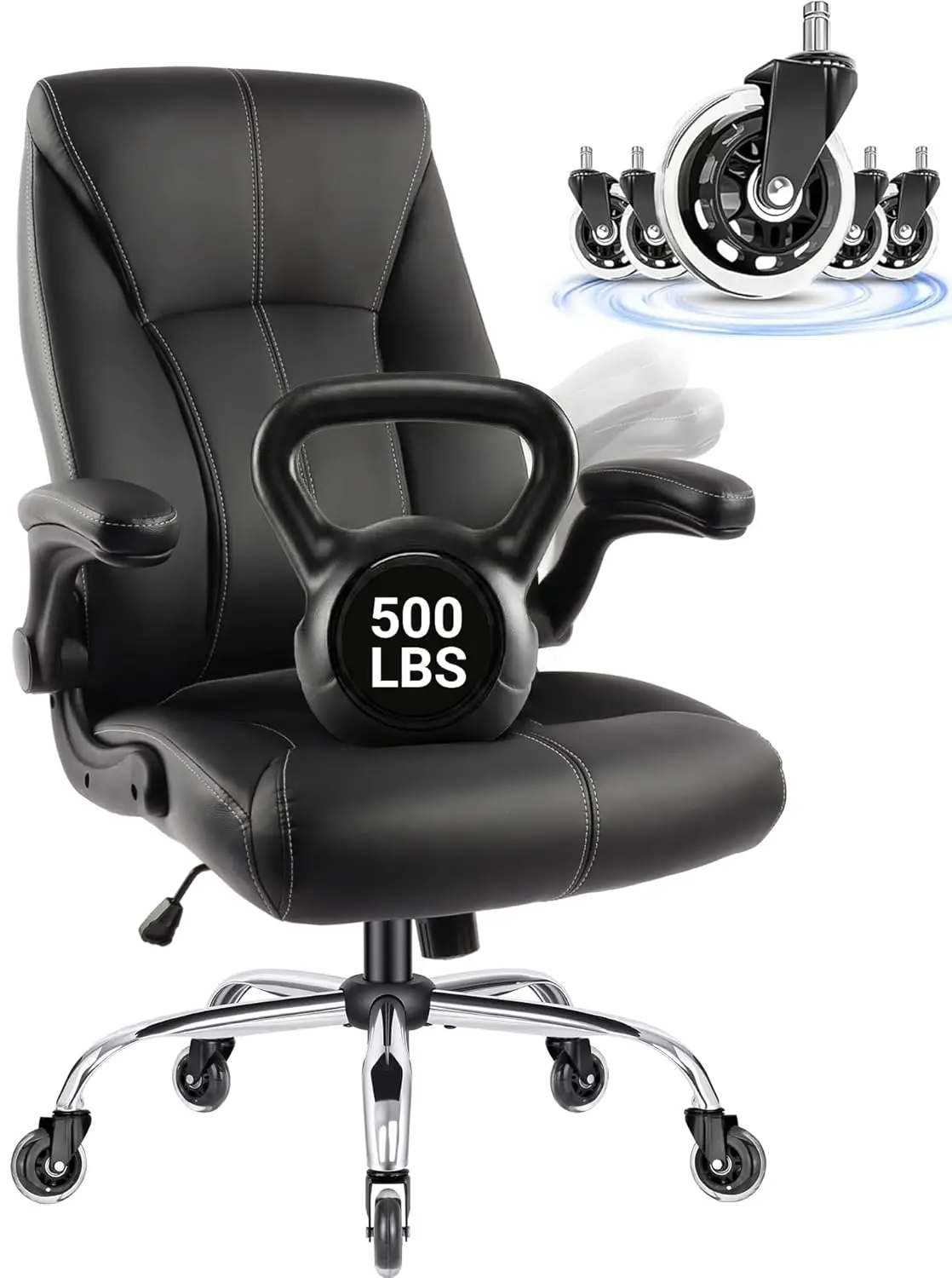 

Офисное кресло с высокой спинкой, экстра-широкое, из искусственной кожи, 500 фунтов, с откидными подлокотниками, бесшумными колесиками, для домашнего офиса, на заказ