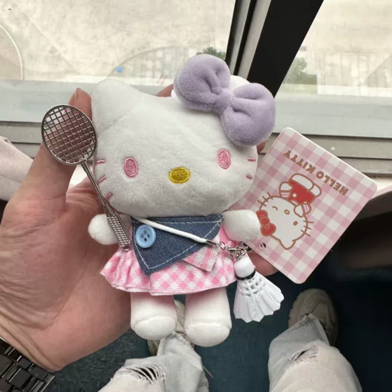 Sanrio Hello Kitty Genuine Pp Cotton Badminton Doll Palm Toy Backpack Hang Pendant Decoration Car Keychain Valentine's Day Gift