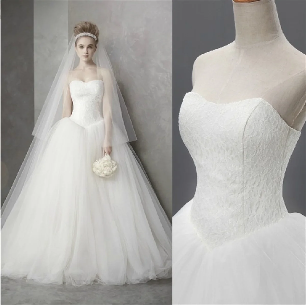 Jupe bouffante en tulle satiné classique, robe de mariée blanche, élégante sur mesure