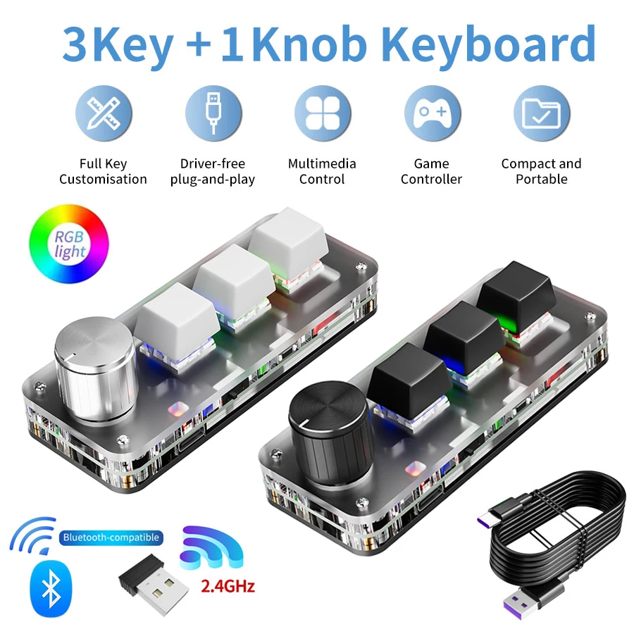 

2,4G Bluetooth, 3 клавиши, 1 ручка, настройка клавиатуры, макромеханическая клавиатура, мини-клавиатура с горячей заменой, киберспортивная игра, копия, вставка, ярлык