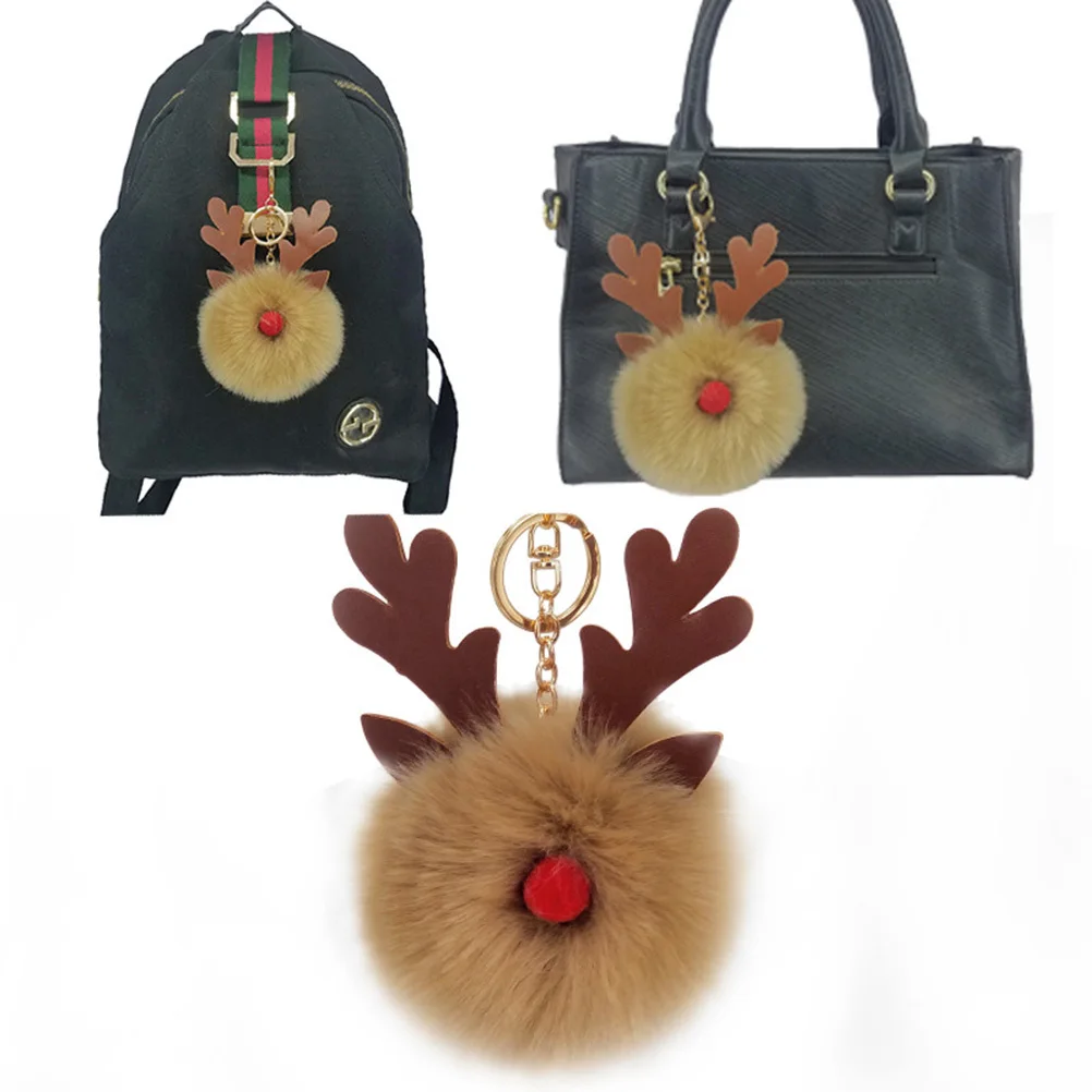 

Christmas Elk Keyring Colorful Pom Pom Key Holder For Women Girls Bag Car Decor Keychains For Girls Holiday Gift