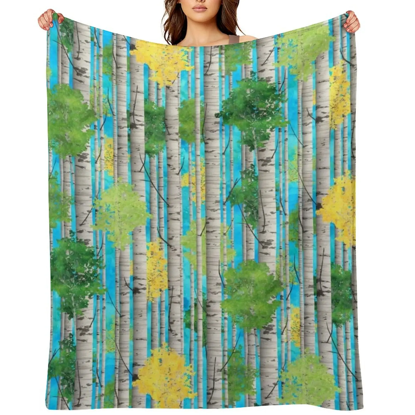 

Watercolor Birch Trees Pattern Throw Blanket Plush for babies Camping Blankets For Sofas Blankets