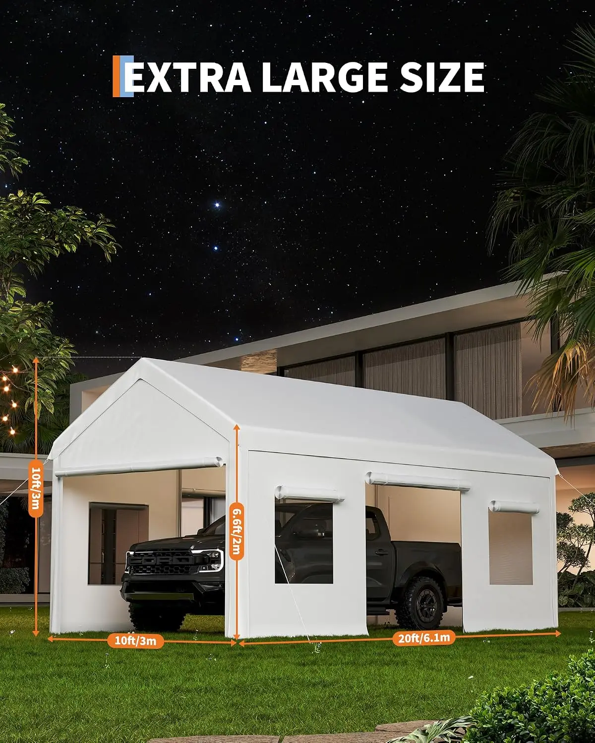 10x20 Carport Canopy, Heavy Duty Car Port with Waterproof Tarp, Roll-Up Windows & Doors, Outdoor Portable Garage, Customized
