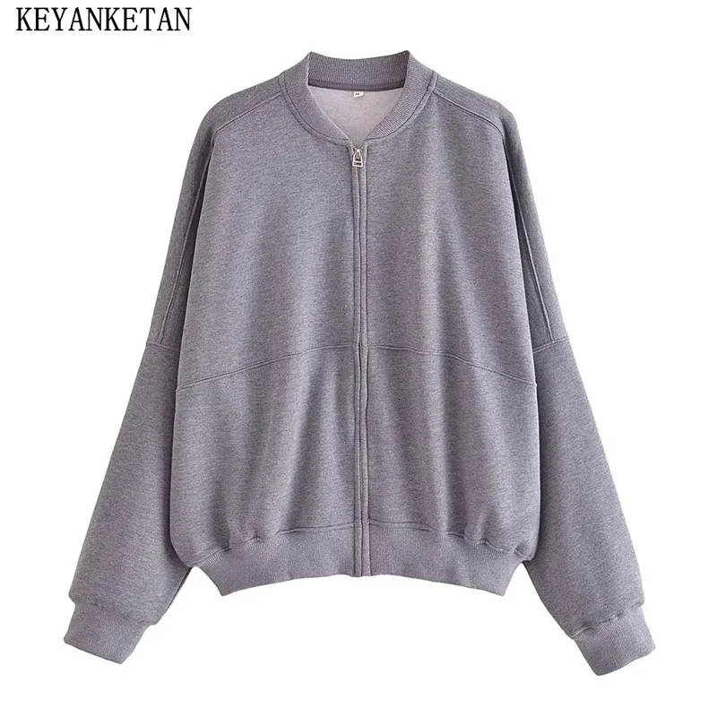 

KEYANKETIAN Autumn/Winter New Women's Zipper Bomber Jacket Type Hoodie Simply Padded Loose Leisure Jaqueta Feminina Outerwear