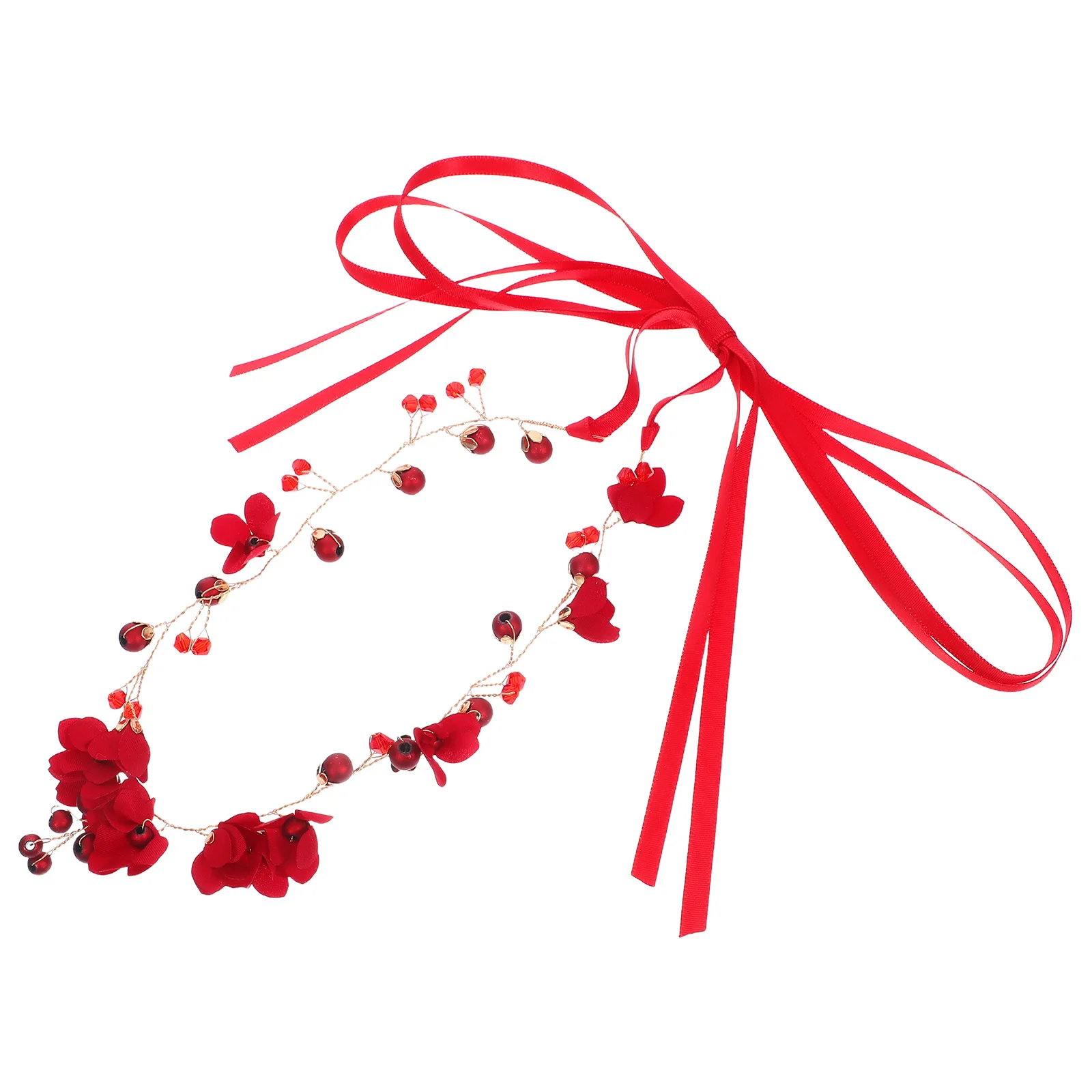 

Red Flower Headband For Women Wedding Bridal Hair Band Flower Headpiece Party Prom Crown Hair Accessories Feminine