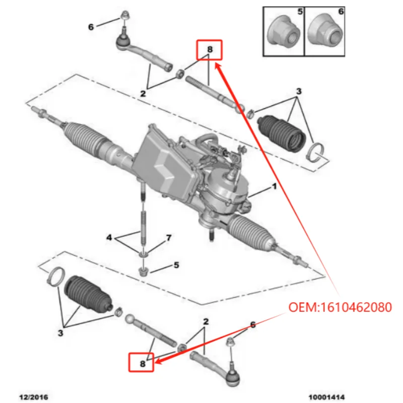 1610462080 for Peugeot 301 Citroen C3xr Elysee Steering Rod Tie Rod Axial Rod Suspension Ball Head