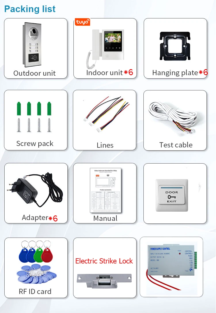 Smart Wifi videocitofono per la casa Touch Key Interphone campanello residenziale appartamento Tuya Videophone 4.3 pollici per 6 appartamenti