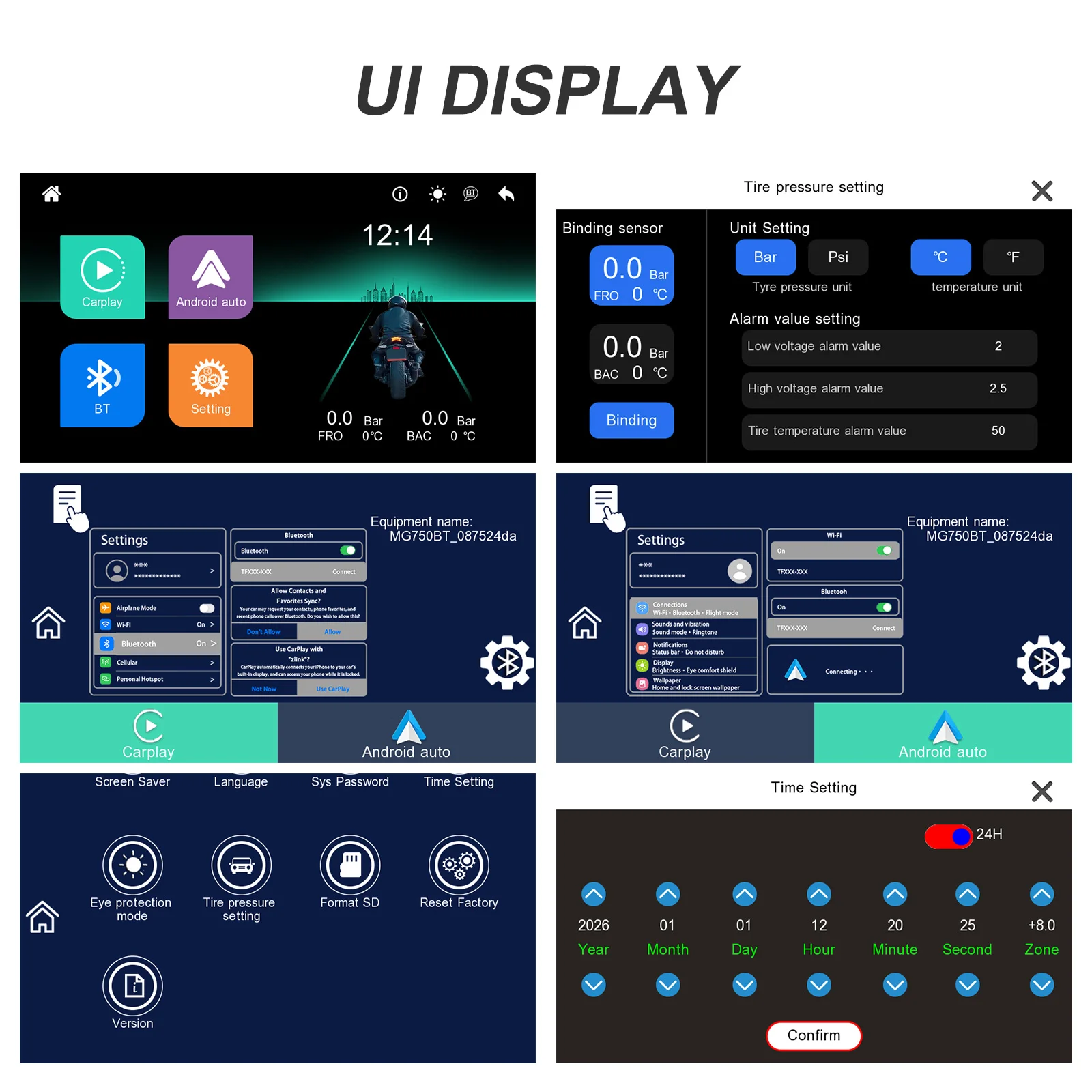 Podofo Reproductor Inteligente para Motocicleta con Pantalla Táctil IPS de 5 Pulgadas, GPS Portátil Impermeable IP68, Carplay Inalámbrico, Android Auto, Bluetooth, Dispositivo de Audio para Motocicleta 8