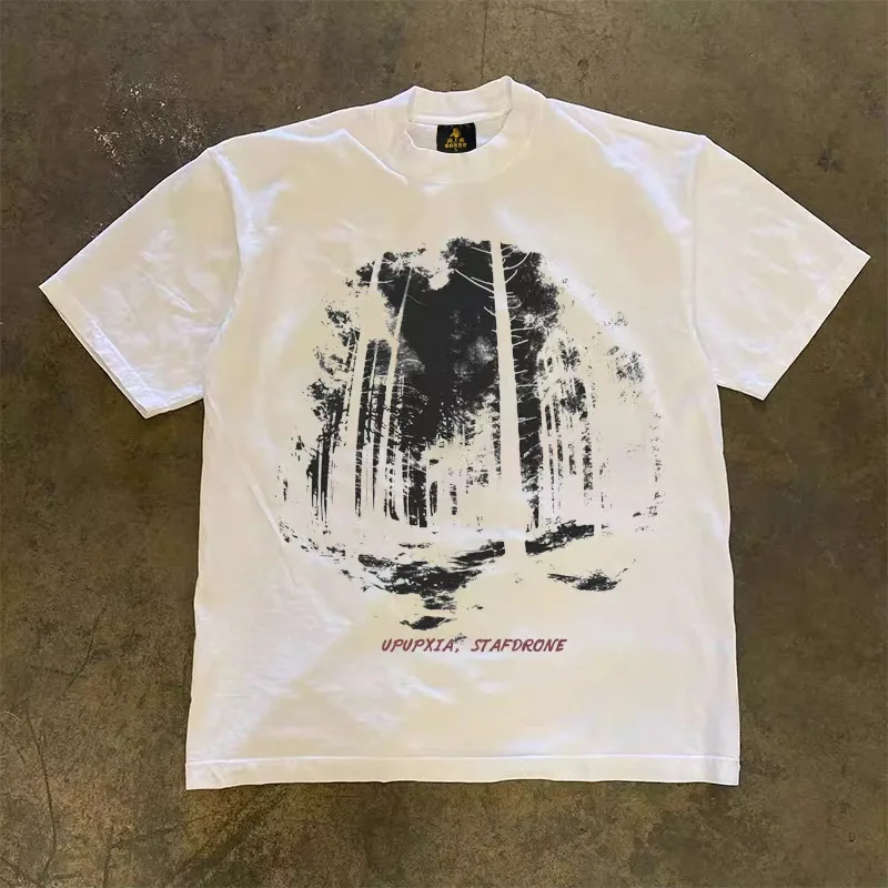 Loose Fit Cotton T-Shirt Unisex Short Sleeve Double Thread UPUPXIA Hero Print Sweat Absorbent round Neck Casual Summer Top