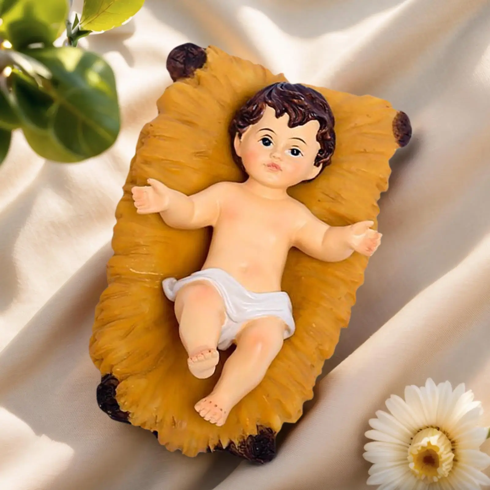 Christmas Nativity Scene Christmas Christian Figurines Decor Jesus in Cradle Religious Statue for Holiday Indoor Party Desktop