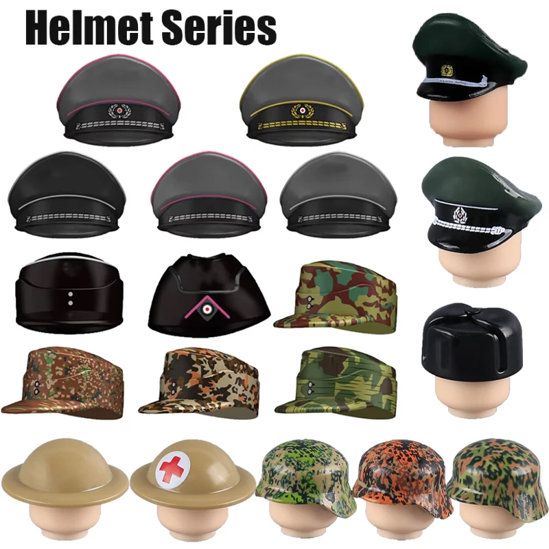 Casque d'officier militaire allemand de la seconde guerre mondiale, blocs de construction, figurines de soldats de l'armée de la seconde guerre mondiale, accessoires de chapeau, briques de guerrier, jouets pour garçons