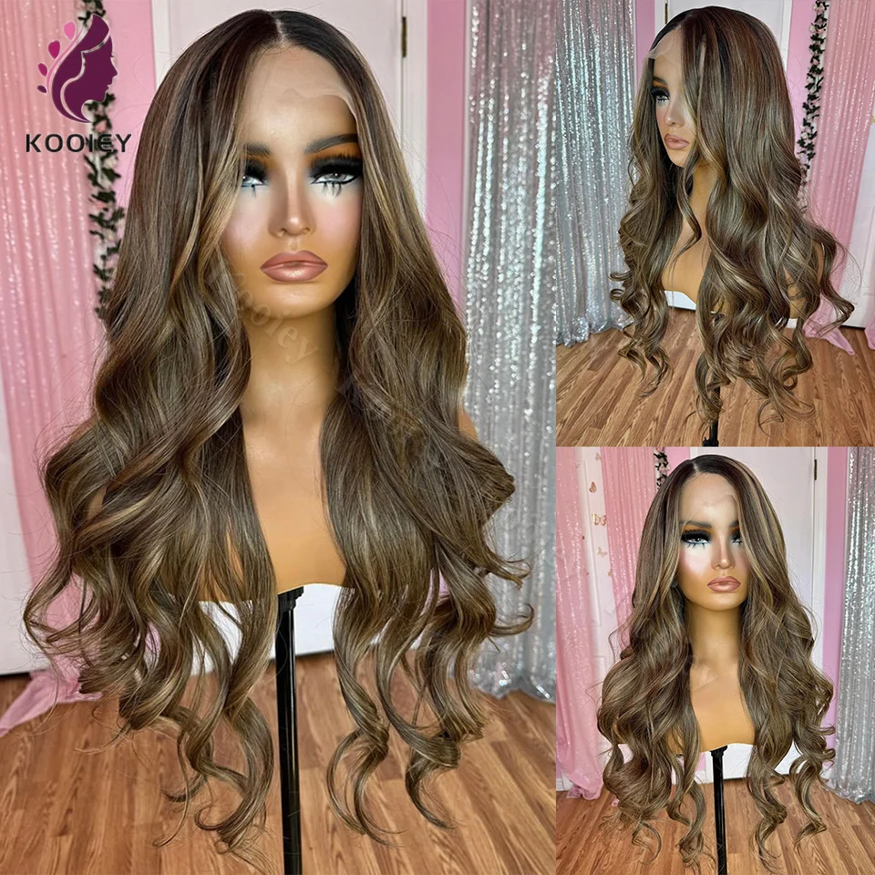 

13x6 Highlight Lace Frontal Wig 360 Full Remy Human Hair Body Wave Ombre Brown Colored Honey Blonde 4x4 Silk Base Wigs For Women