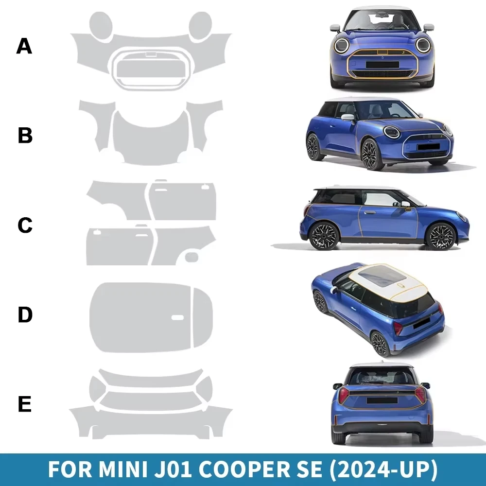 

For Mini Cooper Electric EV J01 E SE 2024 2025 Car TPU Pre-cut Paint Protection Film Scratch-resistant Transparent Film PPF Kit
