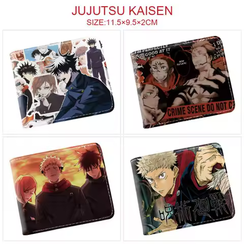 New Anime Jujutsu Kaisen Itadori Yuji Cartoon Short Wallet Pu Leather Two Fold Wallet Protective Cover Capacity Storage Card Bag