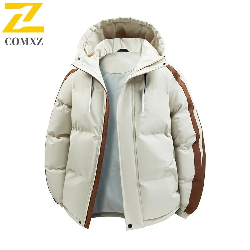 COMXZ Men Outdoor Baseball Jacket Winter American Style Down Fille Coat Stand Collar Business Casual Thickened Thermal Outerwear