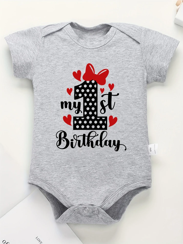 My 1St Birthday Cute Baby Girl Clothes Beautiful Print Cotton Fashion Toddler Jumpsuit Short Sleeve Family Party Infant Onesies